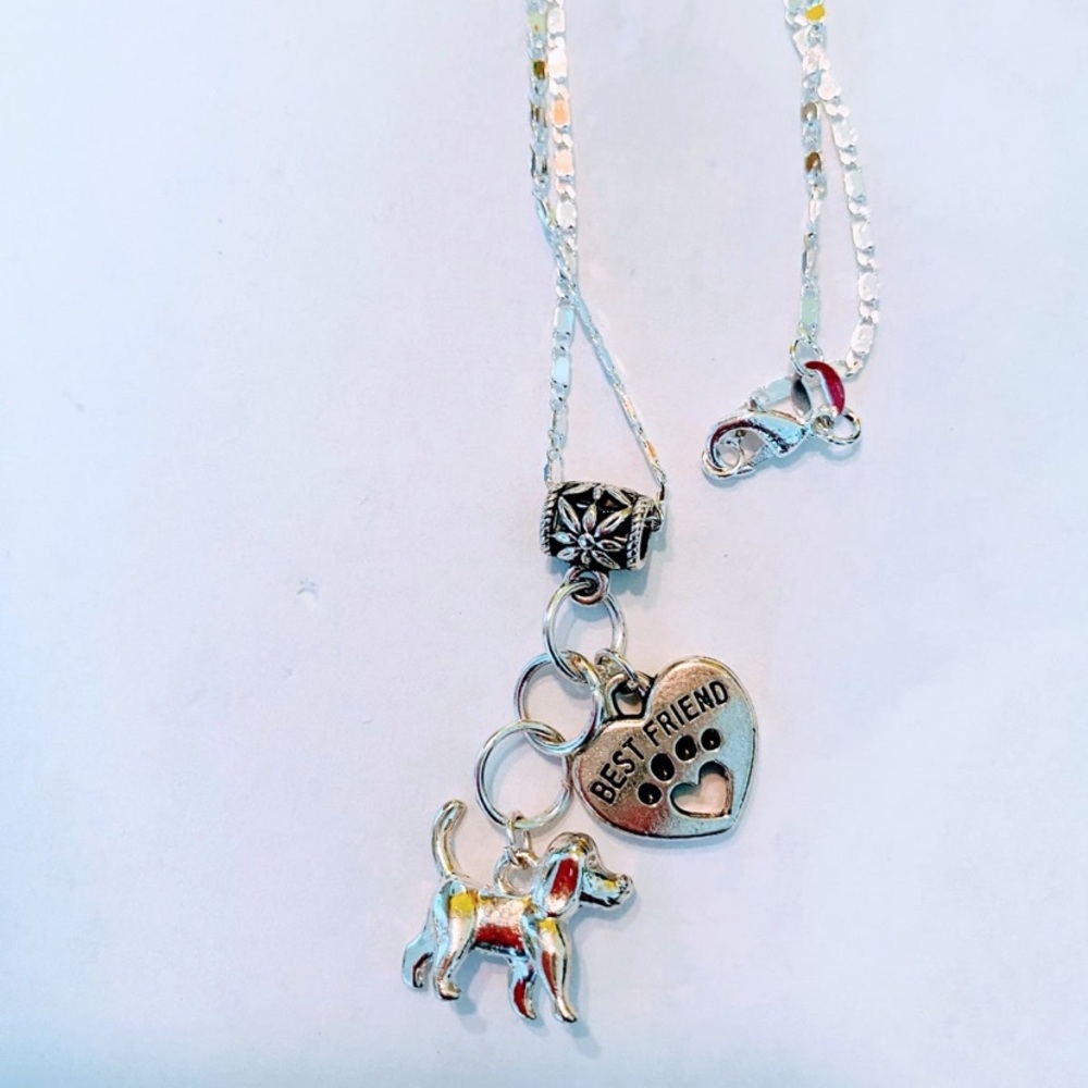 Silver dog best friend pendant necklace